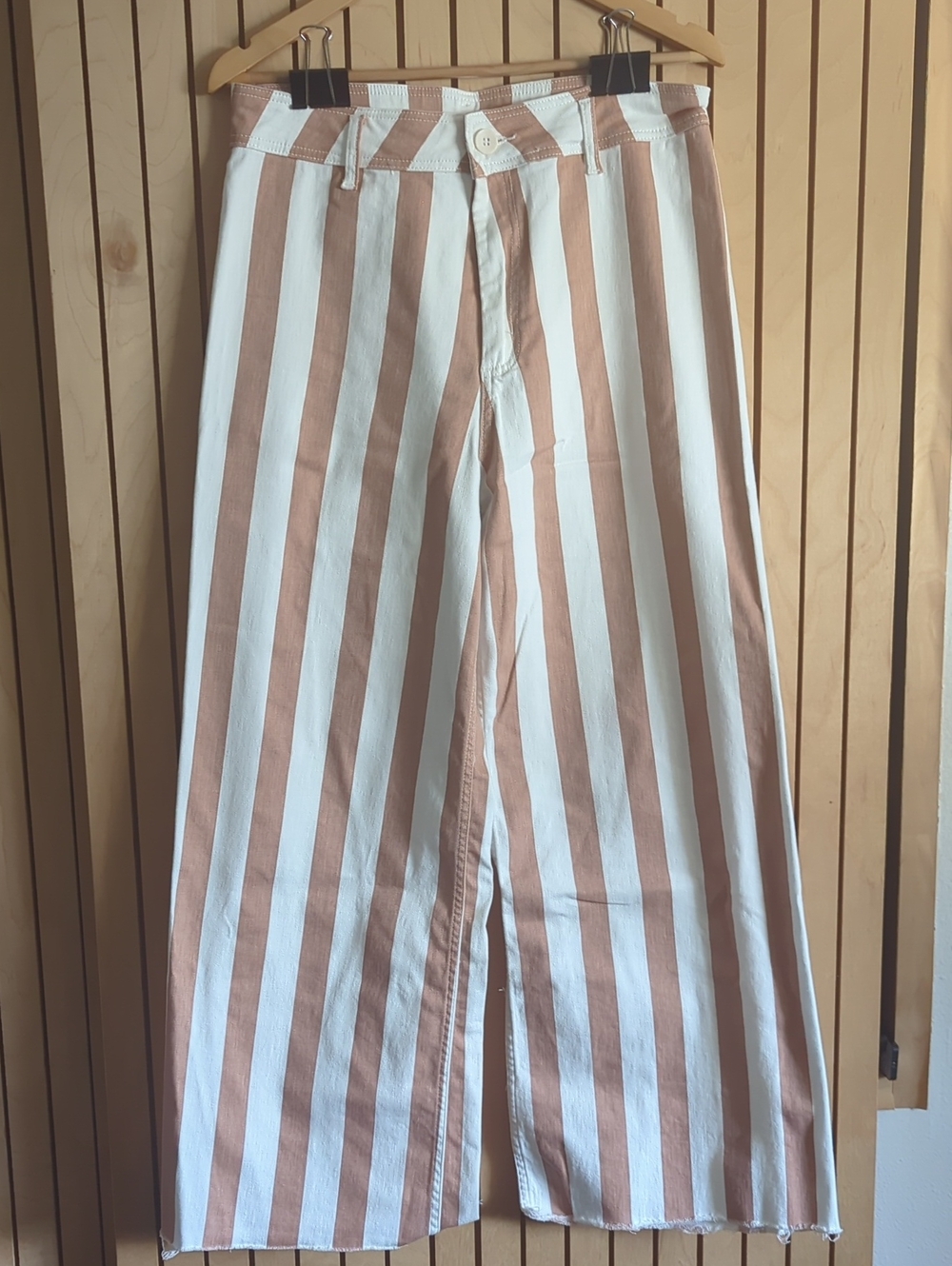 Bohme Women's Wide Leg Pants - White & Tan Striped XL